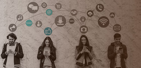 Young people enjoying social media on their smart phones