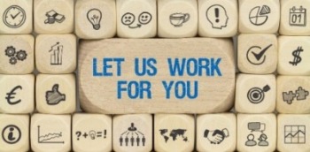 Images of wooden blocks with one large one in the center stating Let Us Work for You